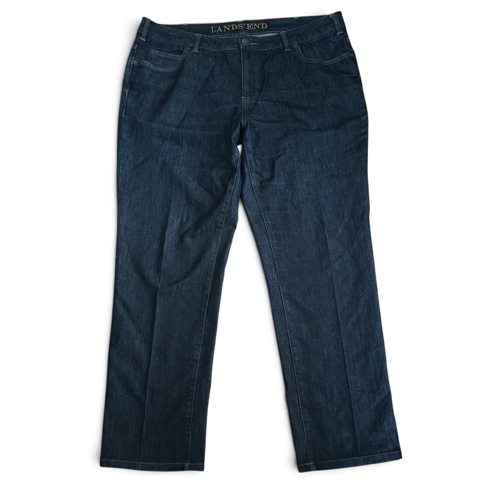 Lands End Fit 2 Womens 16W Straight Leg Jeans Dark Indigo Blue Denim Pants